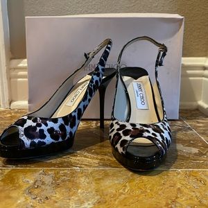Jimmy Choo leopard print peep toe pumps